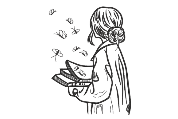 Bookish Girl Butterflies: A Charming Embroidery Design