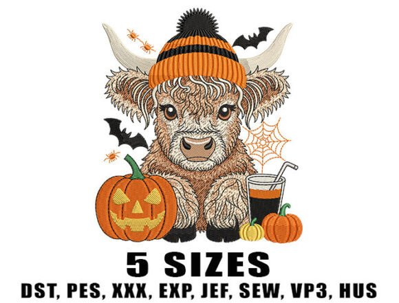 Charming Fall Highland Cow Embroidery