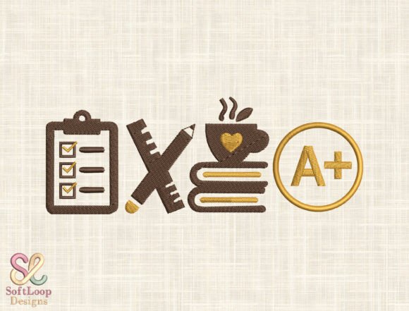 Charming TEACHER LIFE Icons Embroidery Design
