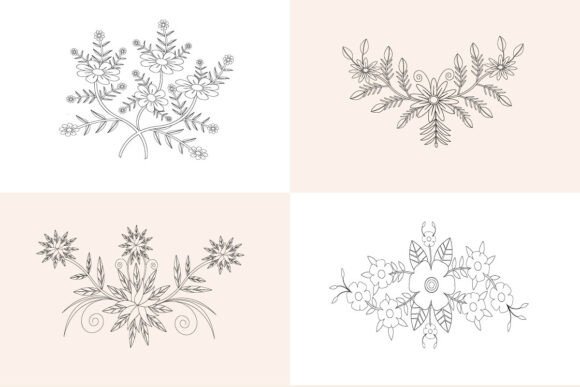 Flower Drawing Embroidery Element Set