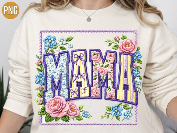 Mama Floral Embroidery Frame for T-Shirts