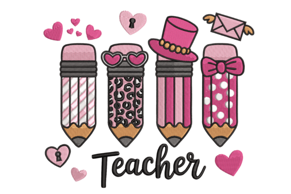 Pink Pencils Teacher – A Charming Embroidery Design
