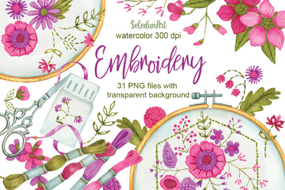Watercolor Embroidery Clipart: A Versatile Design